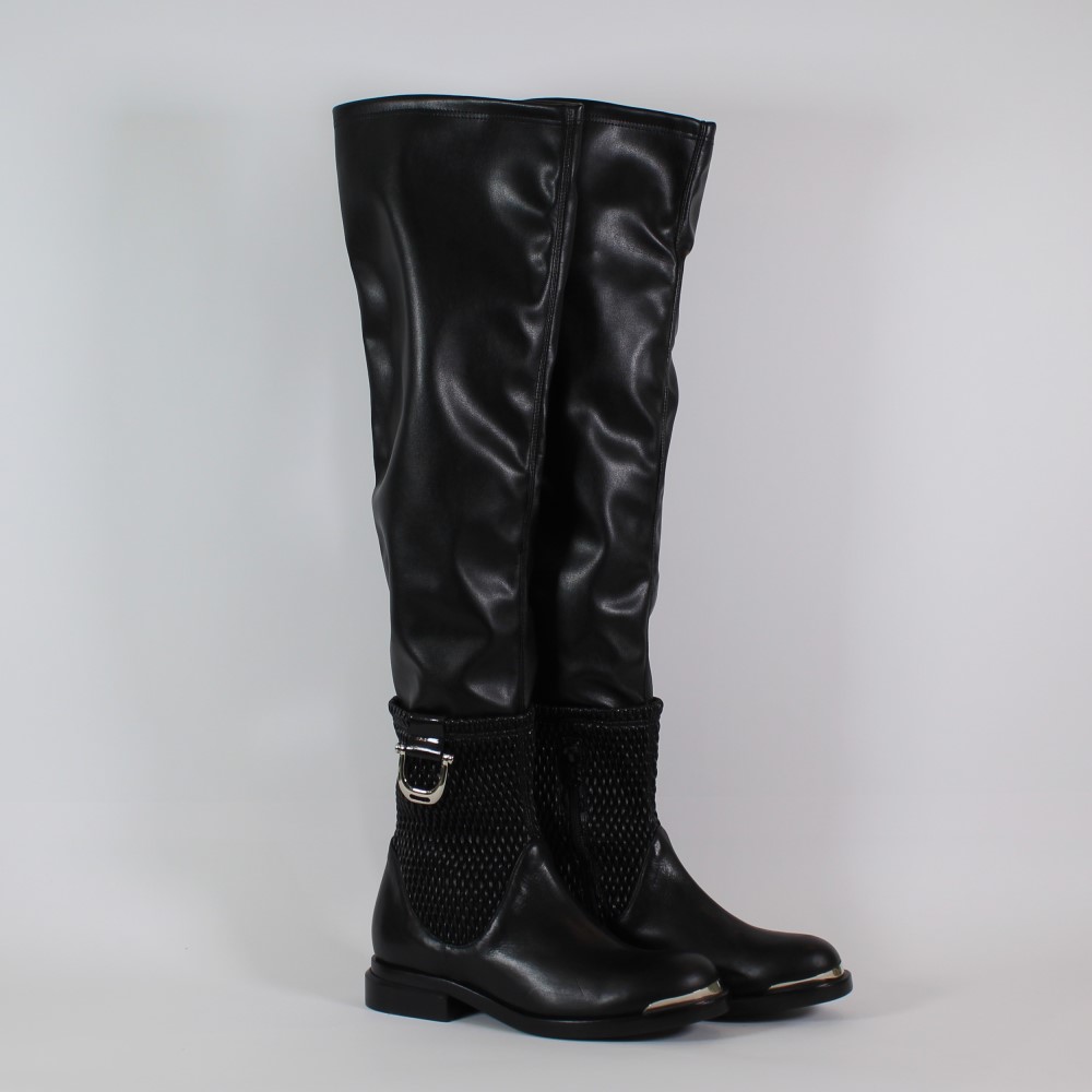 Stiefel mit Obermaterial aus schwarzem Leder